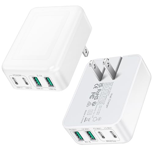 2Pack Flat USB C Charger Block, 40W 4-Port Foldable &