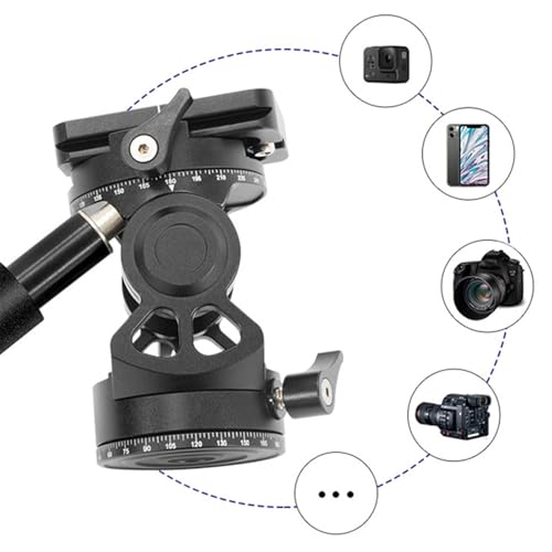 Double Panoramic Tripod Fluid Head Small Pan Tilt Head Quick Release Plate and Handle for DSLR and Small Video Cameras