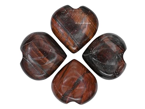 Image of Certified Red Tiger Eye Crystal Heart Palm Pebbles Stones for Anxiety Stress Relief Massage - AAA Grade Original Healing Gemstone Agate Heart Palm Stone for Yoga Meditation Spiritual