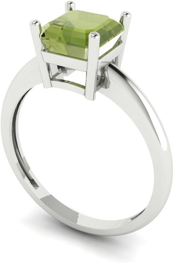 Clara Pucci 1.5 cttw Asscher Cut Solitaire Maximalist Cocktail Statement Ring for Women - 14K White Gold Plated .925 Sterling Silver (6.5mm Natural Peridot)