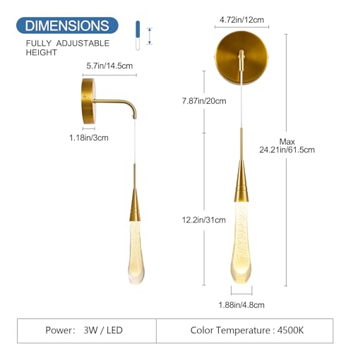 Image of Modern Black Wall Sconces Set of Two Indoor Wall Lamp LED 4500K Teardrop Wall Lights with Bubble Crystal Wall Mounted Room Bathroom Dimmable Sconce Wall Lighting