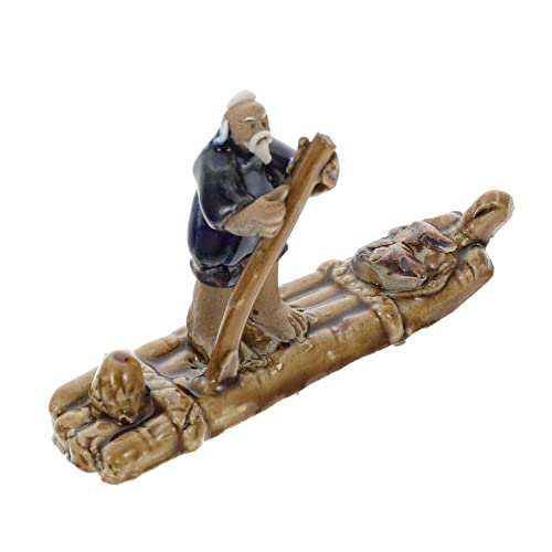 BAZEITFLOW Statue Céramique De Personnage sur Radeau Bambou pour Aquarium Décor Paysager De Bassin Et Ornements De Jardin