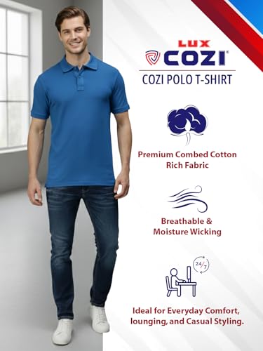 Image of Lux Cozi Men's Cotton Solid Polo Tshirt | Collar Tshirts | Half Sleeves | Stylish & Premium All Day Wear | Pack of 1