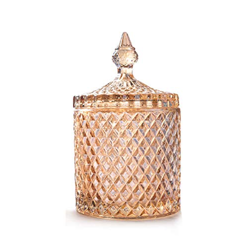 DLiQ Color Crystal Glass Storage Jar Lids 300ML Candy Jar Glass Transparent Container Cookie Cotton Swab Box Cotton Household Storage3.15 x 3.15 x 5.51 inches(Amber)