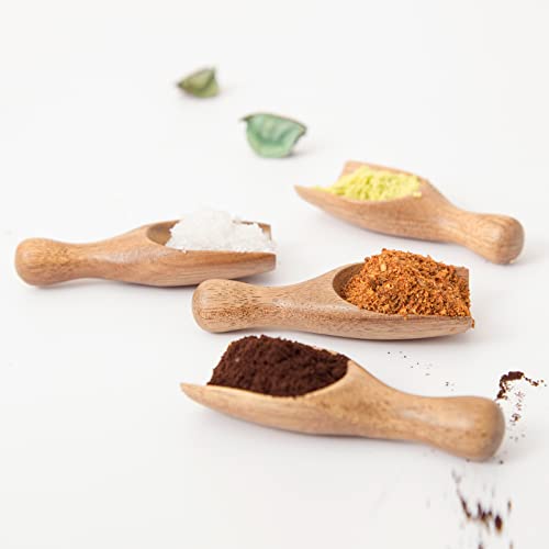 Mornhalo 4 Pack Acacia Wood Coffee Scoops, Small Wooden Coffee Scoop For Jars And Containers, Set Of 4 Tablespoon Bean Scoops, Cute Coffee Measuring Spoon For Cooking,Bath Salt, Coffee Beans #TOP3