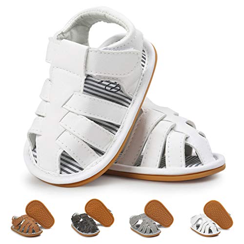 Baby Boys Girls Sandals Anti-Slip Rubber Sole First Walker Prewalker Summer Shoes Infant Sandals for Toddler Girls(0-6 Months Infant,4-White)