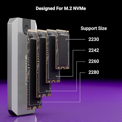 Image of Zebronics M.2 NVMe Enclosure, PCIe 3.0, Max. 8TB Storage, Upto 10Gbps Transfer Speed, Supports 2230 /2242 /2260 /2280, Type-C 3.2 Gen2 Connector, Windows, Mac, Linux Support, Aluminum Case (CN101)