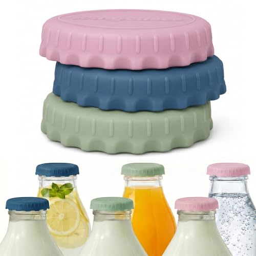 Wingcases Milk Bottle Tops Crown Caps Design [One PintNOT 1L] Reusable Silicone Mixed 3 Pack without Bottle Only for The UK One Pint Glass Bottle Dishwasher 100% Leakproof Blue Sage Green Pink