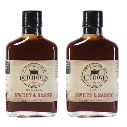 Dutch Oven Sweet and Sassy BBQ & Dipping Sauce by Outback Cookin' Co.- Kansas City Style Barbeque Sauce - Perfect for Grilling, BBQ, Marinades, Chicken, Wings, Pizza, Tacos, Burgers, and Steak Lovers - 8oz Flask Bottle, 2 Pack