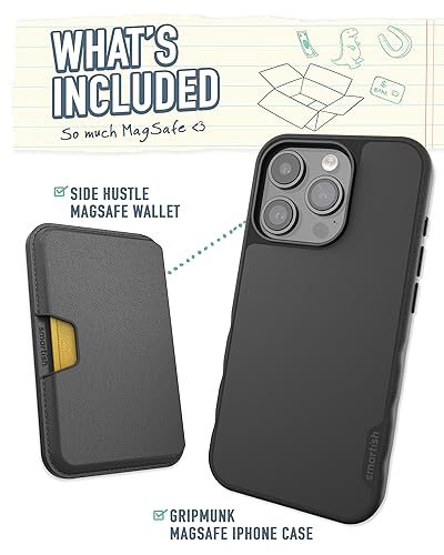 Image of Smartish iPhone 15 Pro Slim Case with Wallet for MagSafe iPhones - Gripmunk - Magsafe Compatible Thin Grip Cover + Detachable Magnetic Credit Card Holder - Black Tie Affair