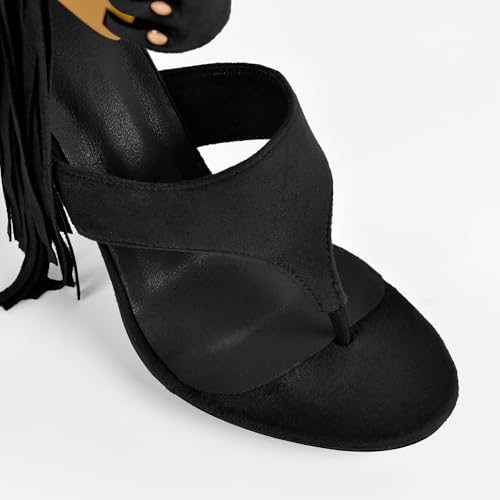 richealnini Back Zip Up Fringe Ankle Strappy Thong Sandals with Rivets Fashion Stiltto Heel Party Wedding Shoes4