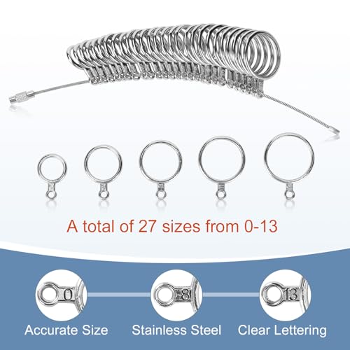 ring sizer measuring tool kit upgraded 27 pcs stainless steel measuring ring tool us ring size 0-13 with half size 2 pcs reusable finger size 1-17 usa rings size with magnified glass