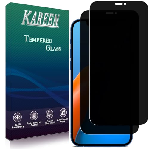 KAREEN 2 Pack Privacy Screen Protector For iPhone 12 12 Pro 6.1 Inch Anti Spy Tempered Glass 9H Hardness Easy to Install Bubble Free