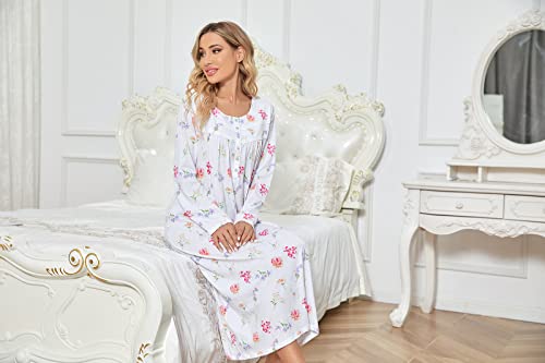 Izzy + Toby 100% Cotton Nightgowns For Women Long Sleeve Nightgown Ladies Sleep Dress Nighty Nighties Nightdress White Light S #TOP1
