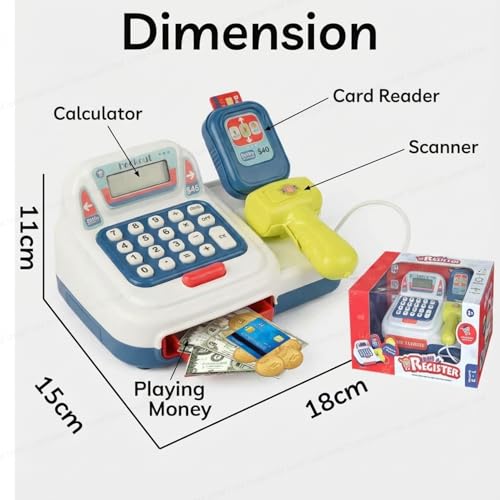 Image of SHAKTISM Cash Register with Lights & Sounds for Pretend Play Electronic Toy Set with Scanner Shopping Basket Grocery Best Gift for 3+ up Ages Kids Boys & Girls (Cash Register WR)
