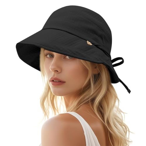 Image of SANNIDHI Sun Hats for Women Bucket Hat for Women, Wide Brim Summer UV Protection Beach Hat, Outdoor Casual Womens Hats with Chin Strap, Fashion Ladies