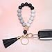 BAOSIWA Silicone Beaded Key Chain Bracelet Wristlet Keyring Black Bangle Keychains for Women with Leather Tassel