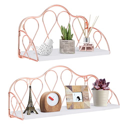 Image of Floating Shelves,Wall Shelf,Rose Gold Wall Mounted Shelves Set of 2,Suitable for Bedroom Living Room Kitchen Bathroom Wood Floating Shelf