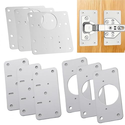 9pcs Hinge Repair Plate Cupboard Door Hinge Repair Plates with Screws Stainless Steel H-Inge R-epair Kit for Kitchen Cabinet H-Inge R-epair Plate Universal Pre-Punched P-Late for Wood Furniture