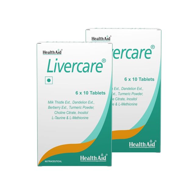 HealthAid Livercare – Liver Detox Supplement with Milk Thistle & Dandelion Extract, Choline & Inositol | Supports Liver Health & Fatty Liver Detox | 60 Liver Detox Tablets (Pack of 2)