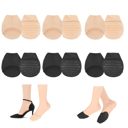 Image of COMNICO 6 Pairs Ball of Foot Cushion Socks, Invisible Non-Skid Toe Topper Liner Socks Women's Toe Cover No Show Half Socks for Heels Dress Shoes