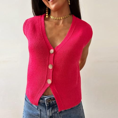 Knit Sweater Vest for Women V Neck Button Down Sleeveless Crop Knit Cardigan Open Front Sweater Vest Going Out Top2