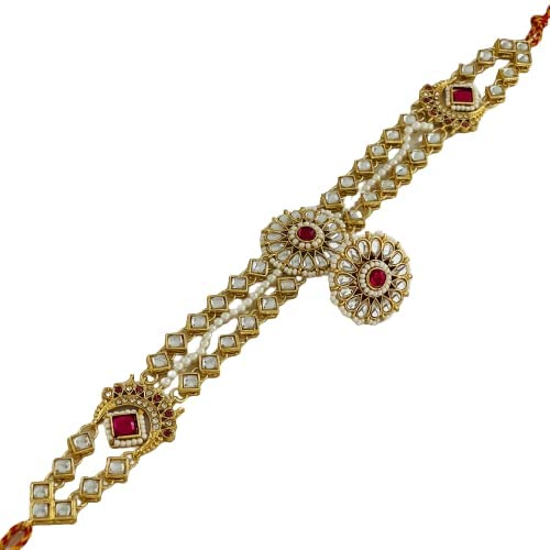 YELLOW KART Mangtika For Women -Traditional Bridal Large Round Pendant Sheeshphool Rajasthani Maang Tikka With Borla, Minakari Kundan And Pearls Mathapatti For Women And Girls, traditional Jewellery