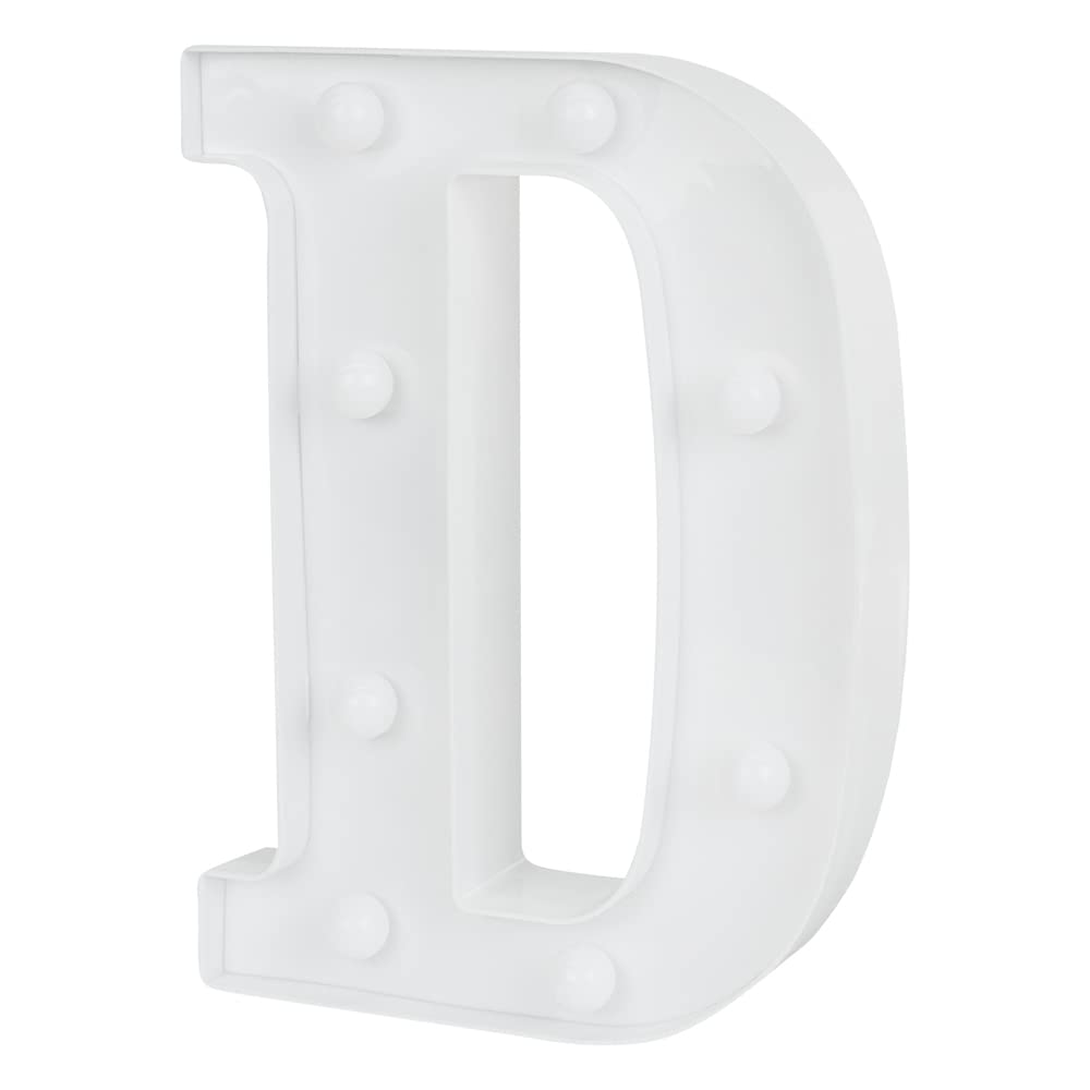 Restaurantware Illumify 6.3 x 1.2 x 8.7 Inch Light Up Letter 1 Durable Marquee LED Light - Letter D Touchproof White Plastic Party Light Keyhole Slot For Parties Weddings Or Special Events