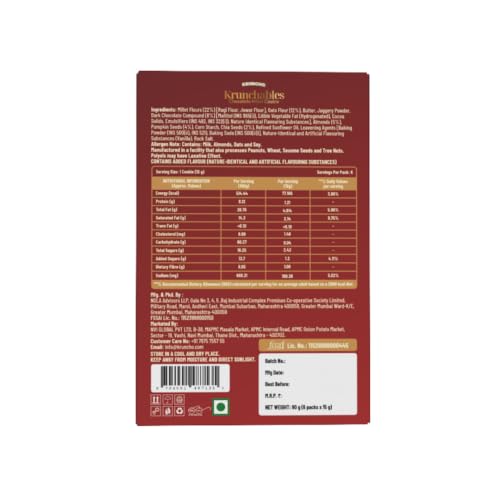 Image of KRUNCHO BY NVI Krunchables Classic Millet Cookies | No Refined Sugar, No Maida | High Fibre, Gluten Free | Made with Jowar, Ragi & Oats | With Almonds, Pumpkin Seeds & Chia Seeds | 90g (6 Cookies x 15g)