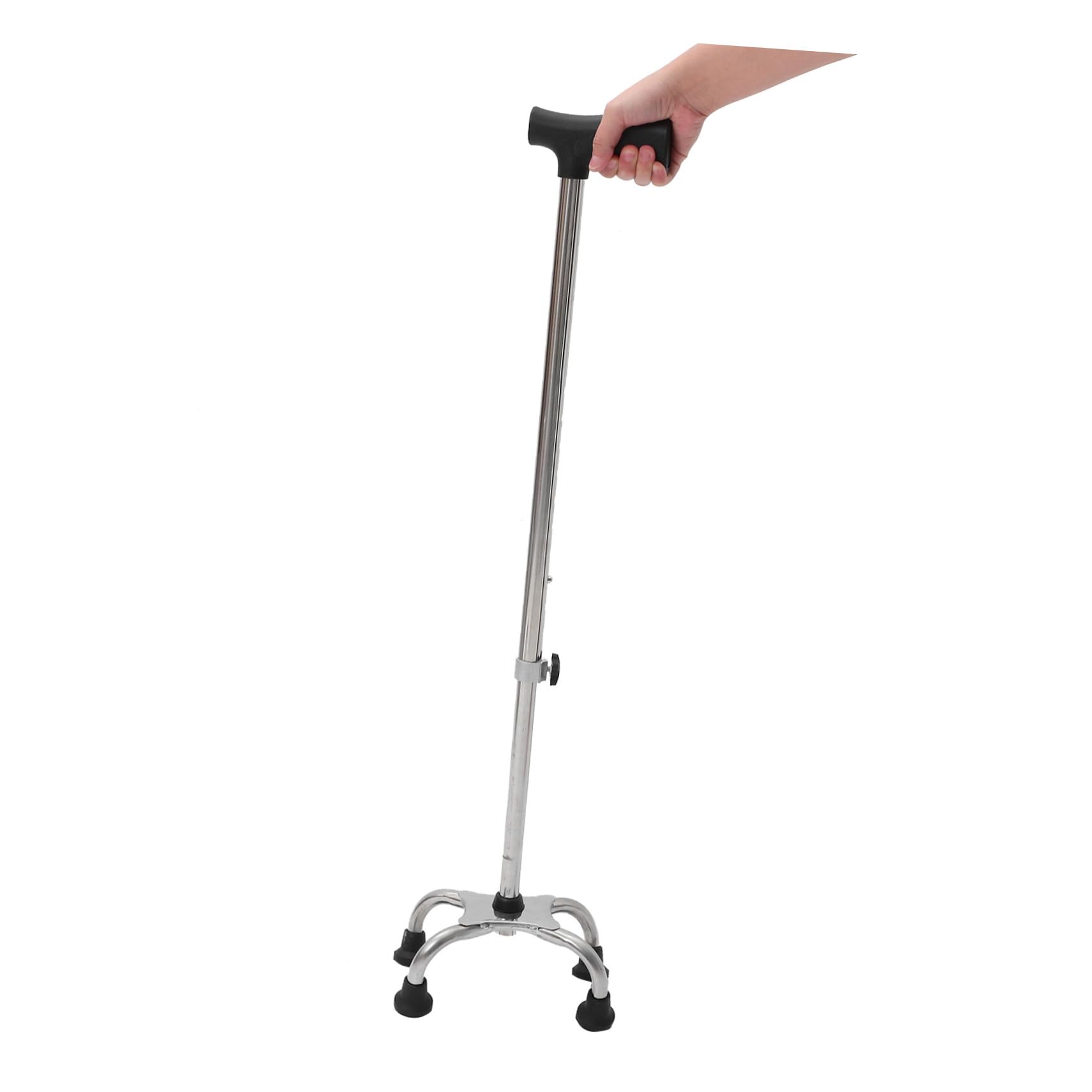Canne de Marche Quadripode Réglable Acier Inoxydable pour Stabilité et Équilibre Aide Marche Quotidienne pour Seniors et Mobilité Extérieure