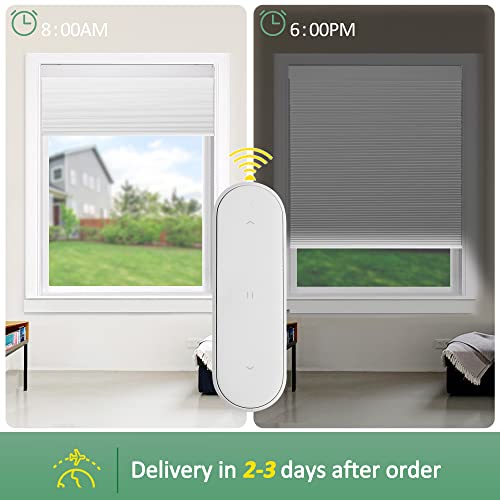 Allesin Motorized Cellular Shades For Window With Remote, Blackout Smart Honeycomb Blinds, Cordless Room Darkening Shades With Dry Battery Powered, Automatic Height Setting(White-36 X64) #TOP3