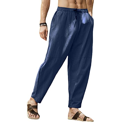 Ymosrh Mens Jogger Sweatpants and Comfortable Casual Pants Cotton Linen Drawstring Trousers Athletic Pants for Men