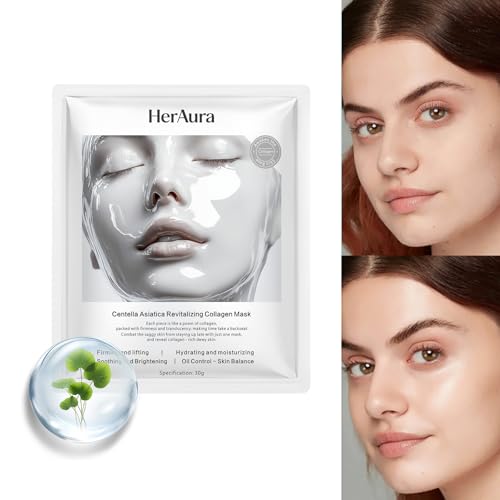Image of Collagen Face Mask Skin Care Centella Asiatica Hydrating Hydrogel Masks 5-Pack,Soothing and Firming with Niacinamide, Vitamin C and 200Da Bio-Collagen for Sensitive Skin