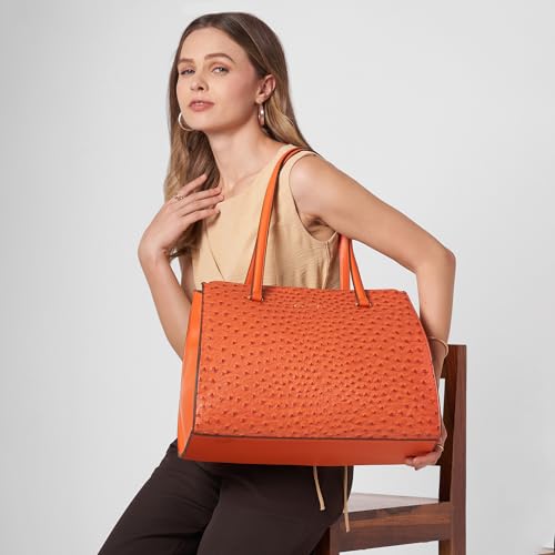 Image of Caprese Britney Large 15.6 Laptop Compatible Tote Bag for Women | Animal Texture Faux Leather Shoulder Handbag | Spacious Office & Travel Bag | Dual Zipper & Magnetic Button Closure