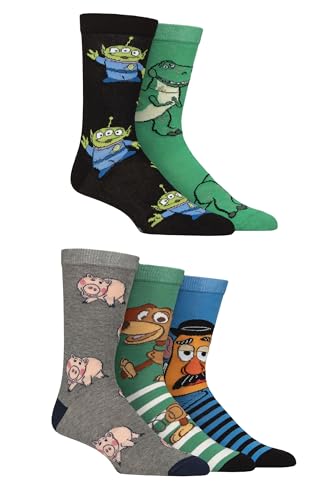 SockShop Mens Womens Toy Story Socks 5 Pair Multipack Featuring Slinky Dog Mr Potato Head Rex Ham and Aliens Fun Colourful Character Cotton Footwear UK Sizes 6-11 4-8 Multi 6-11