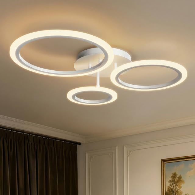 KeLuKes White LED Ceiling Lights, 59cm DimmableCeiling Light, 3-Ring Ceiling Lighting with Memory Function, 46W Smart Ceiling Lamp for Living Room Bedroom — image 1