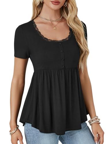 Rooscier Women's Scoop Neck Short Sleeve Tunic Flowy Ruffle Hem Casual Blouse Peplum Top4