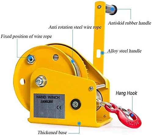 Heavy-Duty Hand Winch for Boats with Hook & Cable Two-Way Automatic Brake Steel Housing for Gear Protection - Ideal for Marine Use & Towing Applications