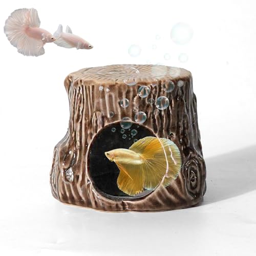 Image of Ceramic Aquarium Decor Natural Tree Brown Betta Fish Tank Cave