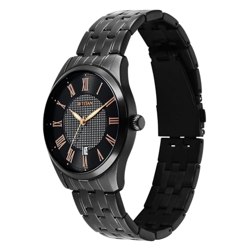 Image of Titan Neo Roman Analog with Black Dial Black Stainless Steel Strap Watch for Men - 10063NM01