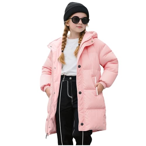 Girls Winter Coat Heavyweight Hooded Puffer Jacket Kids Windproof Warm Solid Quilted Padded Down Jackets with Pockets