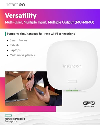 Image of HPE Networking Instant On Access Point AP22 2x2 WiFi 6 Indoor Wireless Access Point (3 Pack) | Long Range, Secure, Smart Mesh Support | Power Source Not Included | US Model (R4W01A-3PACK)
