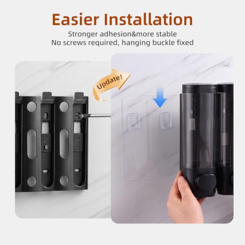 Shampoo and Conditioner Dispenser,Shower Soap Dispenser 3 Chamber No Drill Wall-Mounted Shampoo Dispenser for Shower Wall Mounted Shower Dispenser for Bathroom Hotel Large Capacity,Black - Image 3