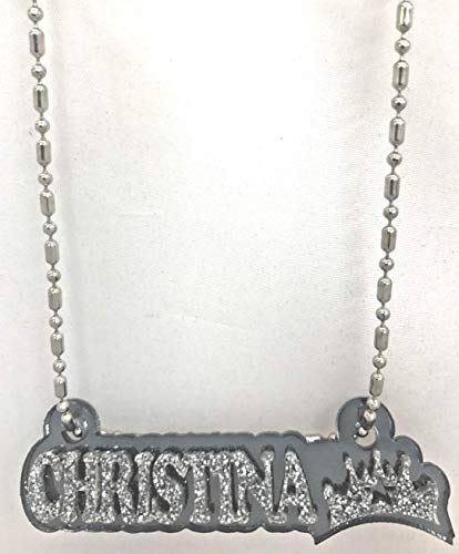 MIRROR MANIA Name Plate Custom Name Necklace Black Nameplate Personalized Name with Princess Crown Design Laser Cut, Diamond Look, Made To Order Any Name - Dazzling and Stunning!2