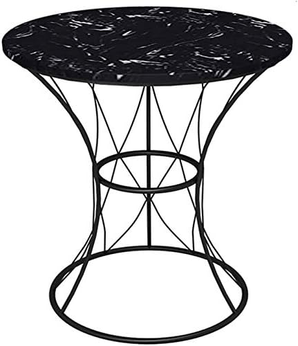 White Marble Top Nesting Tables - Round Side Coffee Table Set with Black Metal Frame, Ideal for Living Room, Bedroom, Balcony, and Laptop Use