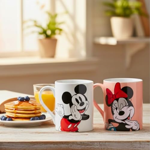 Image of Clay Craft x Official Disney Mickey and Minnie Valentine Special Ceramic Mug Set (Set of 2, 330ml) - Romantic Couple Gift for Valentine's Day, Anniversary & Wedding - Microwave & Dishwasher Safe