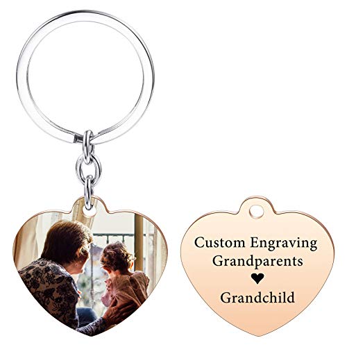 VIBOOS Personalisierte Herz Schlüsselbund Anhänger Gravur Foto/Datum/Text/Name Graviertes Bild für Männer Frauen Jungen Mädchen Edelstahl Liebe Schmuck Hochzeitssets Bester Freund Geschenke Cover