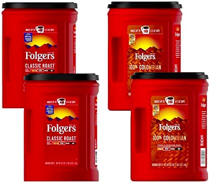 Caffeinated Coffee Variety; Classic Roast 43.5 Oz (Pack of 2) and 100% Colombian 40.3 Oz (Pack of 2)
