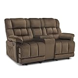 MCombo Zero Gravity Power Loveseat Recliner with Console, Heat and Vibration Massage, Reclining Loveseat Sofa with USB Ports, Cup Holders for Living Room, Fabric RS6234 (Dark Brown)