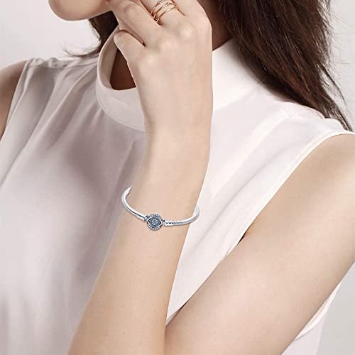 Lendplex 925 Sterling Silver Heart Clasp Snake Chain Bracelet Fit For Pandora Charm Bracelet-Evil Eye 7.1 Inch #TOP6